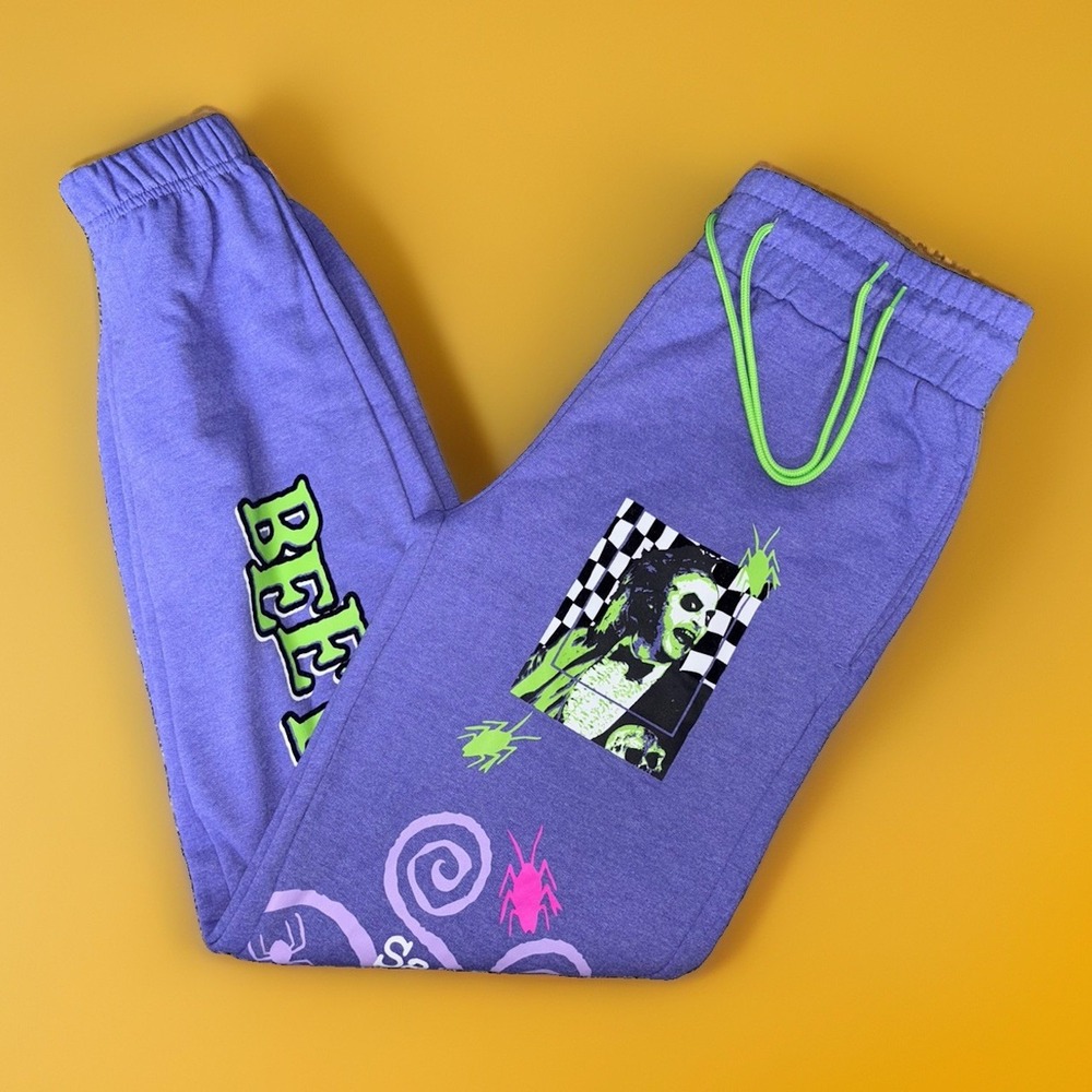 Beetlejuice "Say It Three Times Ghost With The Most" Sweat Pants Small Purple